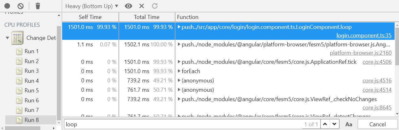 JavaScript Profiler w Chrome DevTools - czas trwania