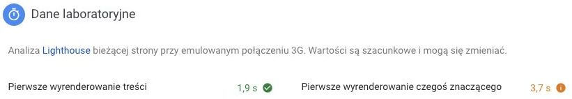 Dane laboratyjne przy emulowanym połączeniu 3G