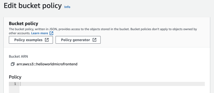 Screenshot of Edit bucket policy page