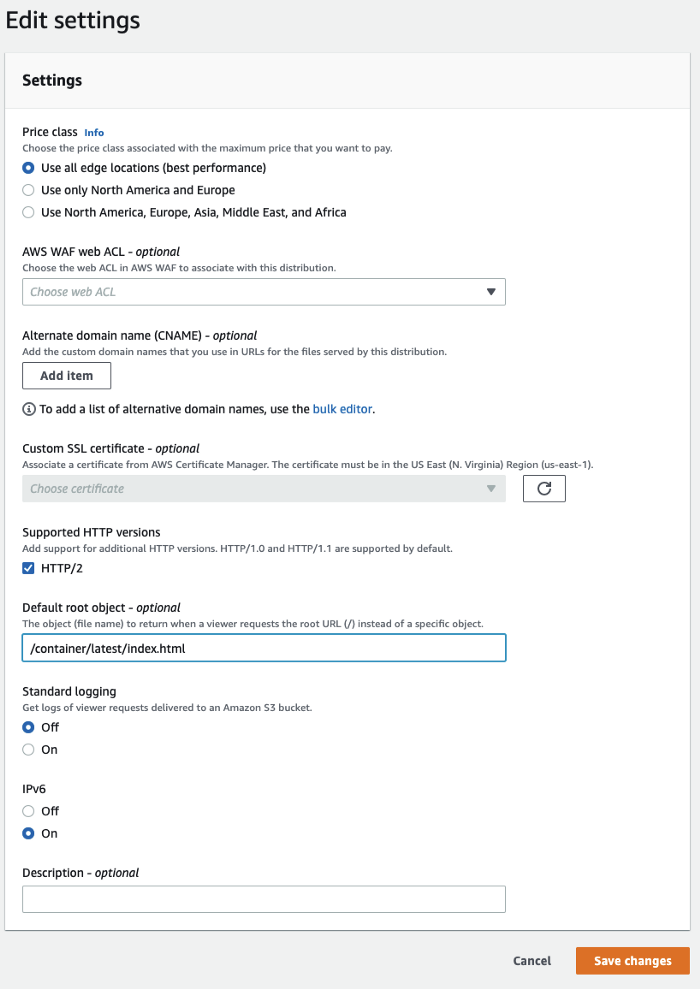 Screenshot of settings